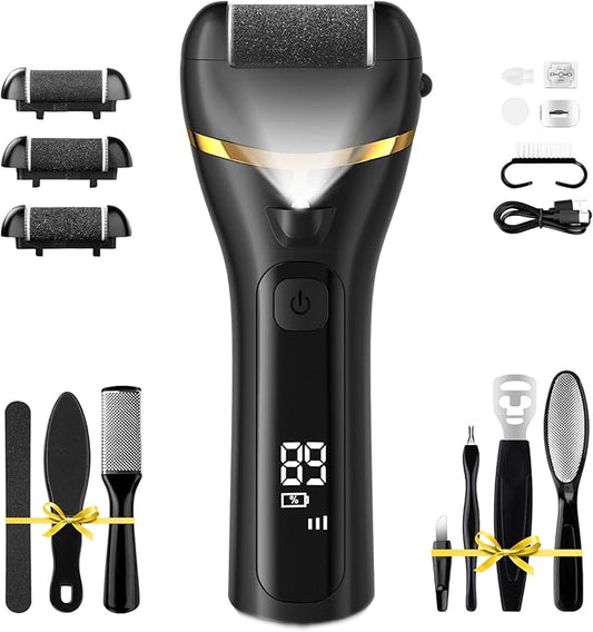 Electric Foot Callus Remover with 10000 RPM Motor and 3-Speed Settings, Foot File Kit with LED Light and Display for Women’s Home Pedicure, Waterproof Foot Grinder with Type-C Charging-Velvo Beauty