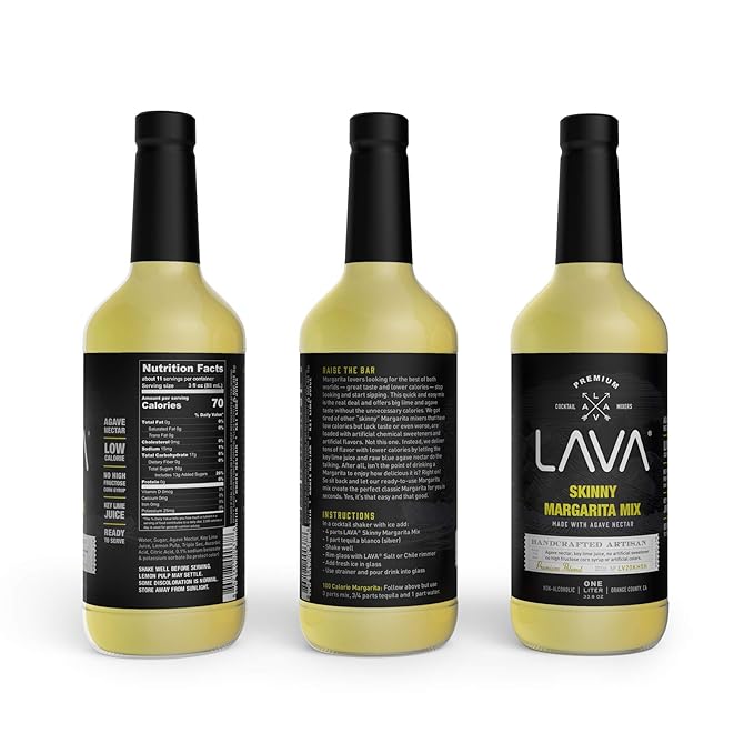 (3 Pack) Premium Skinny Margarita Mix by LAVA Craft Cocktail Co., Low Calorie Margarita Mix Made with Key Lime Juice, Agave, No Artificial Sweeteners, Lots of Flavor, Ready to Use, 1-Liter (33.8oz)-Velvo Beauty