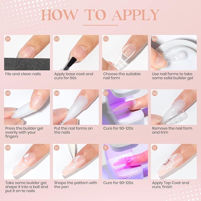 MIZHSE Solid Nail Builder Gel, 2.1 oz 60g Nude Builder Gels for Nails Non-Sticky Solid Builder Gel for Extensions Hard Gels with 24pcs Dual Forms and Silicone Pen Nails Art Manicure Set-Velvo Beauty