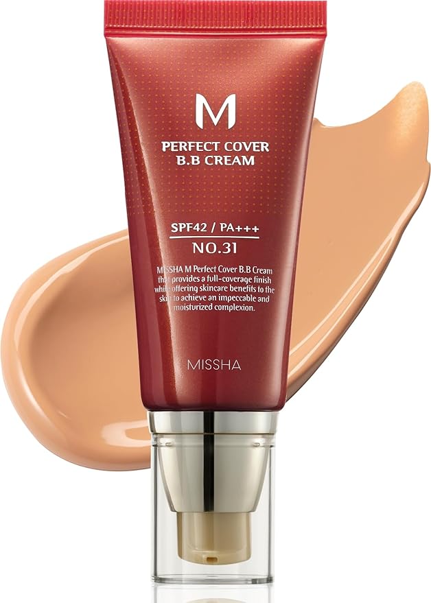 MISSHA M Perfect Cover BB Cream No 31.Golden Beige - Medium/Tan with Neutral Undertone SPF 42 PA +++ 1.69 Fl Oz - Tinted Moisturizer with SPF-Velvo Beauty