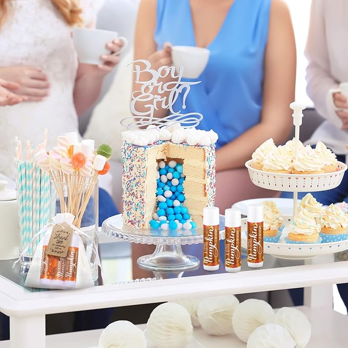 Demissle 50 Pcs Baby Shower Lip Balm Gift Set with 100 Pcs Organza Bags Baby Shower Party Favor for Guest Thank You Tag Rope Baby Shower Party Decoration Gender Reveal Souvenirs(Pumpkin)-Velvo Beauty