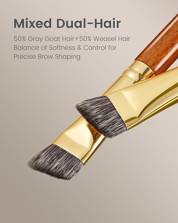 Desert Oak Series Flat Angled Eyebrow Brush - Straight Edge Design for Natural Hair-Like Strokes, 50% Weasel & Goat Hair Blend, Ebana Handle & Brass Ferrule (CM 167)-Velvo Beauty