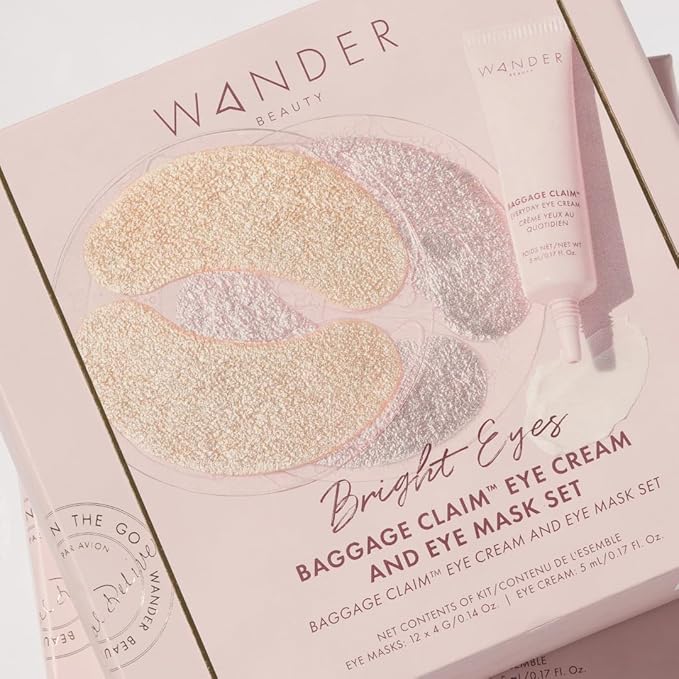 Wander Beauty Bright Eyes Baggage Claim Set - Skin Care Gift Set Includes Award-Winning Under Eye Masks & Eye Cream - The Perfect Gift for Brighter Under Eyes - Clean Beauty Gifts for Women - 0.33 oz-Velvo Beauty