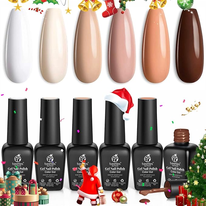 beetles Brown Gel Nail Polish Set Nude Gel Polish Nail Set 6 Colors Sandstorm Collection Peach Brown Natural Manicure Kit Soak Off Uv Led Lamp Needed for Women Gift Diy Home-Velvo Beauty