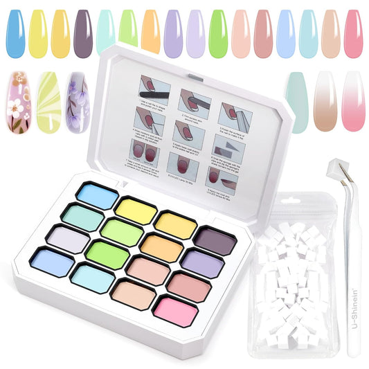 Gradient Painting Gel, 16 Colors Ombre Gel Nail Polish with 100Pcs Nail Sponges &Tweezers for Pigmented Pat Aura Nails French Manicure Soak Off UV Long-lasting Palette Cloud Fluff-Velvo Beauty
