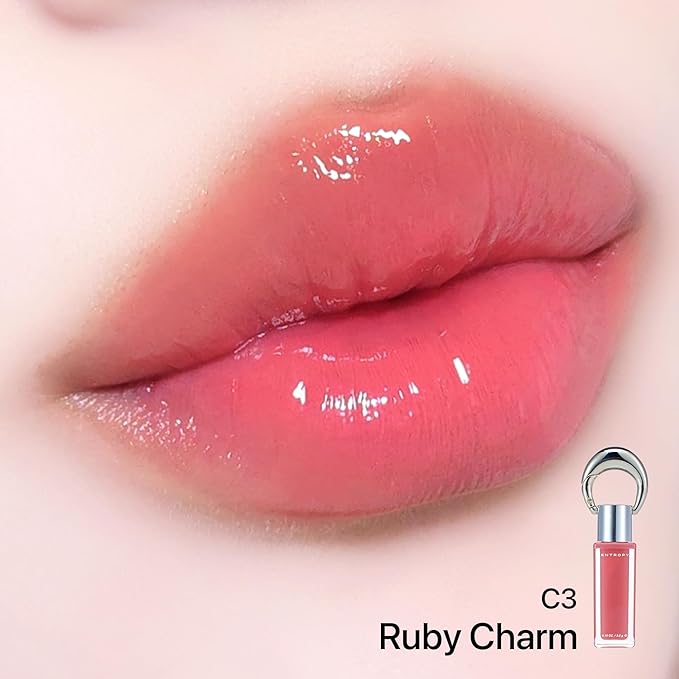 ENTROPY Makeup 2-in-1 Charm Shiny Glowy Lip & Cheek Gloss Tint Keychain, High Pigment Glossy Lip Color & Plumping Gloss, C3 Ruby Charm-Velvo Beauty