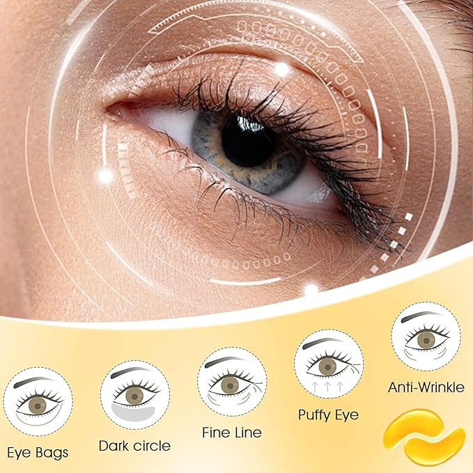 30 Pairs Under Eye Patches for Puffy Eyes, 24k Gold Under Eye Mask, Gel Crystal Collagen Eye Masks for Dark Circles and Puffiness,Travel Eye Patches for Reducing Fine Lines,Moisturizing Skin Care Set-Velvo Beauty