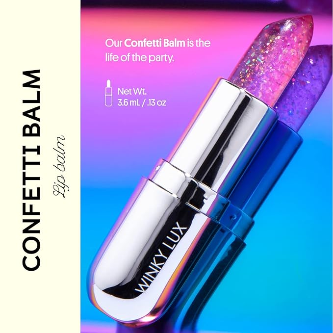 Winky Lux Glitter Confetti Balm, pH Lip Balm, pH Color Changing Lipstick and Tinted Lip Balm, Vegan & Cruelty Free Lip Balm, Hydrate & Plump, Sheer Pink Lipstick, Rainbow Confetti-Velvo Beauty
