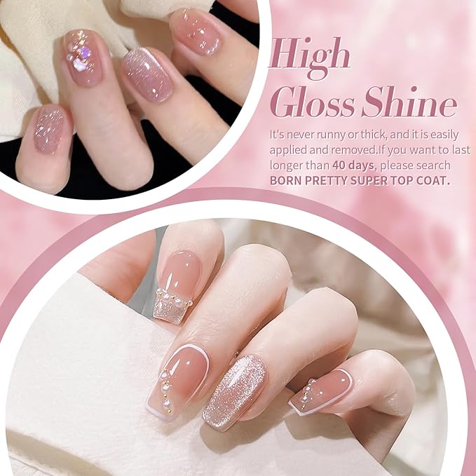 Born Pretty Cat Magnetic Eye Gel Nail Polish Jelly Pink Moonlight Crystal Glass Cat Magnetic Shimmer Glitter Holographic Nail Polish Salon Gel Manicure and Nail Art DIY at Home 7ML 6PCS-Velvo Beauty