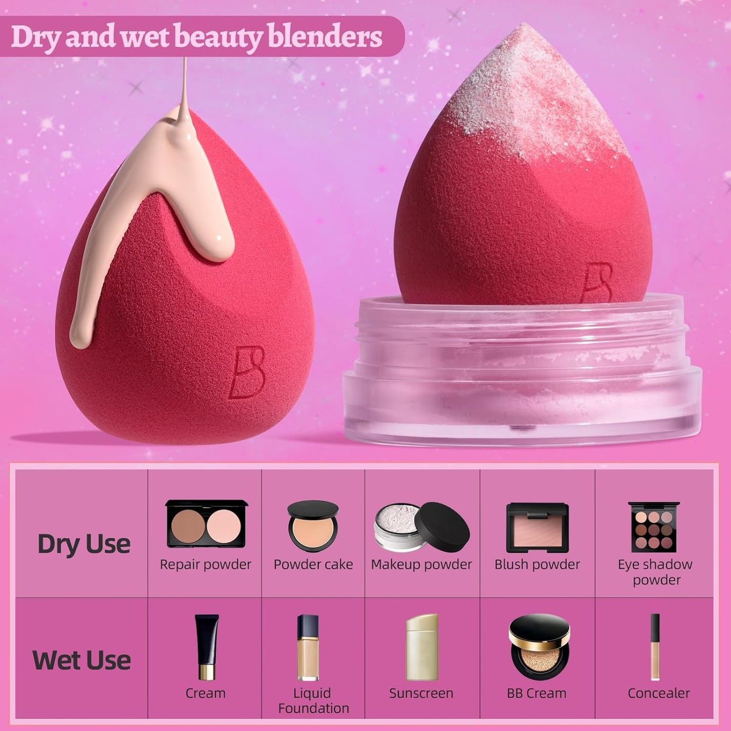 BS-MALL Professional Makeup Sponges Triangle Puff 49 Pcs- Pro V3.0 Cloud Technology Makeup Sponge Material Flawlessflow Mini Sponge Set & Triangle Puff With Waterproof Travel Silicone Bag Gift Set-Velvo Beauty