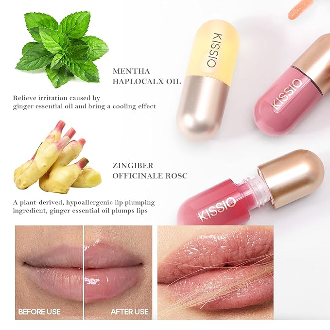KISSIO Lip Plumper,Color Lip Plumper Gloss,Lip Enhancer,Plant Extracts Plumping Lip Serum,Moisturizing Lip Gloss for Fuller Lips and Hydrated Beauty Lips 5.5ml (04#Liqueur)-Velvo Beauty