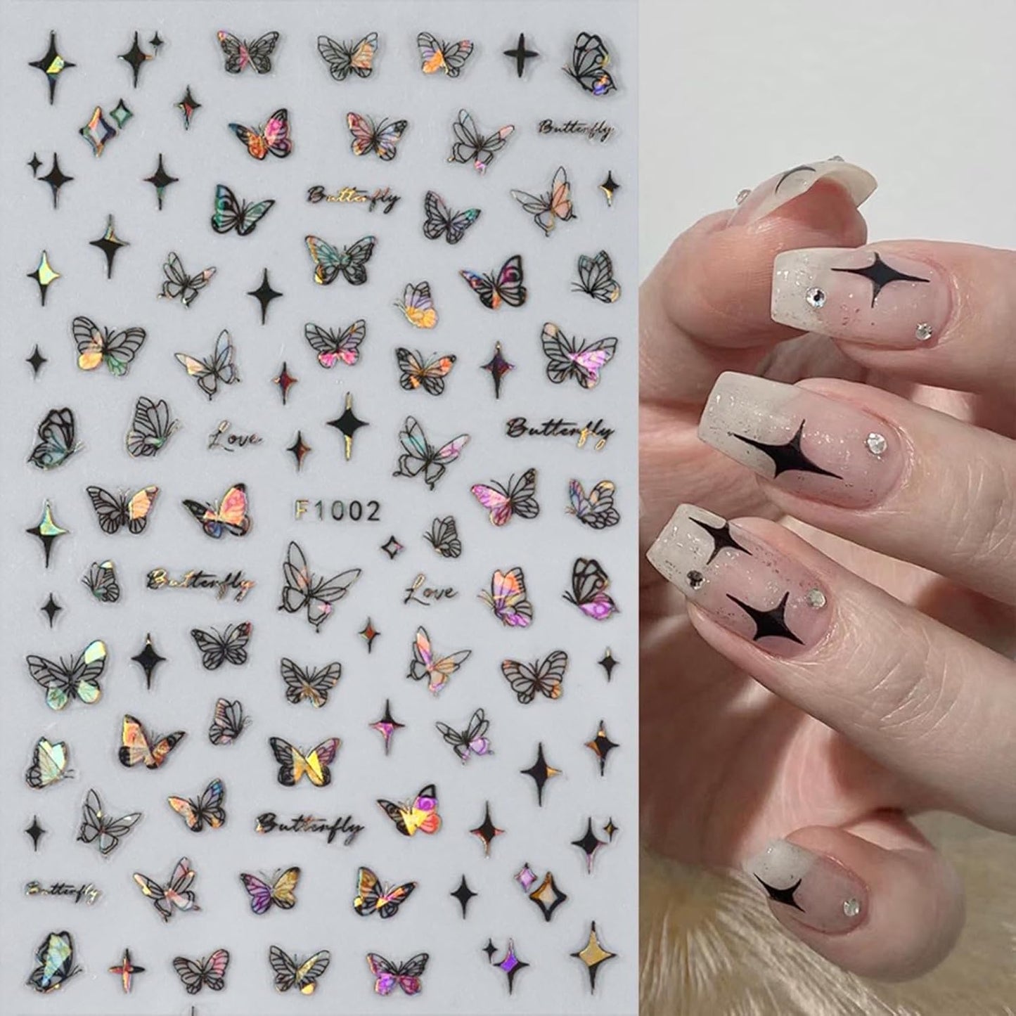 Butterfly Nail Art Stickers Decals 3D Self-Adhesive Laser Butterfly Nail Stickers Holographic Butterflies Design Nail Art Supplies for Women Acrylic Nail Art Decoration Accessories 8 Sheets-Velvo Beauty