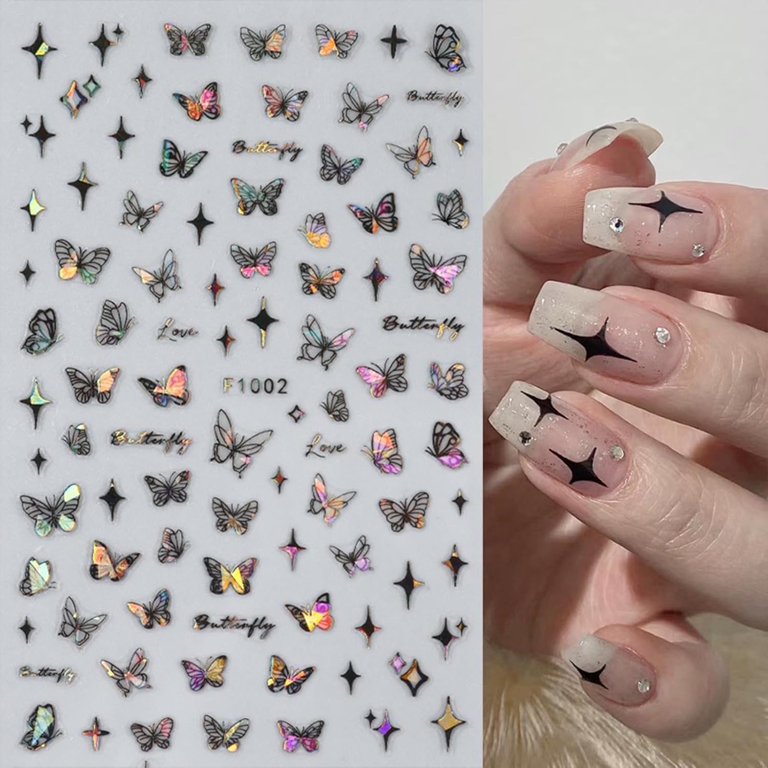 Butterfly Nail Art Stickers Decals 3D Self-Adhesive Laser Butterfly Nail Stickers Holographic Butterflies Design Nail Art Supplies for Women Acrylic Nail Art Decoration Accessories 8 Sheets-Velvo Beauty