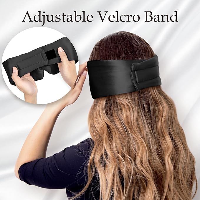 Zenssia 100% Mulberry Silk Sleep Mask Eye Mask for Man and Woman with Adjustable Headband, Full Size Large Sleep Mask & Blindfold for Total Blackout for All Night Sleep, Travel & Nap- Black-Velvo Beauty