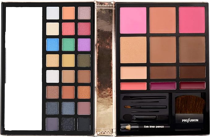 Profusion Cosmetics - Face - Professional Eyeshadow Lip Gloss Blush Highlighter Bronzer Eyebrow Wax Powder Eyeliner Pencil, Brushes Included Makeup Set-Velvo Beauty