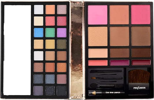 Profusion Cosmetics - Face - Professional Eyeshadow Lip Gloss Blush Highlighter Bronzer Eyebrow Wax Powder Eyeliner Pencil, Brushes Included Makeup Set-Velvo Beauty