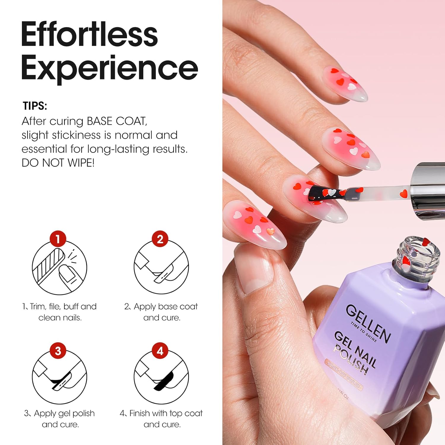 GELLEN Gel Nail Polish, 18ML Clear Nail Polish With Pink & Red Heart Shape, Valentine Gift for Her, Soak Off UV Gel Polish No Wipe, Glitter Gel Nail Polish with Stick DIY at Home-Velvo Beauty