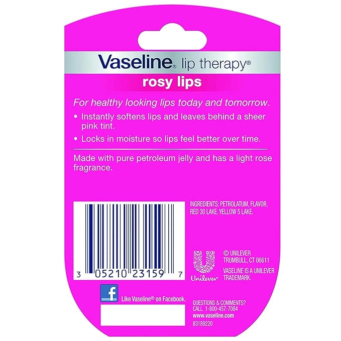 Vaseline, Rosy Lips, Lip Therapy.25 OZ, (Pack of 3), Violet, 75.0Ounce-Velvo Beauty