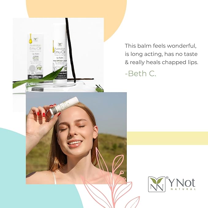 YNN Emu Oil Moisturizing Lip Balm with Extreme SPF50+ Sun Protection - 4-Hour Water Resistant, Fortified with Vitamin E, Amino Acids & Omega 3, 6 & 9 - Y-Not Natural, 15g Stick - 2 Pack-Velvo Beauty