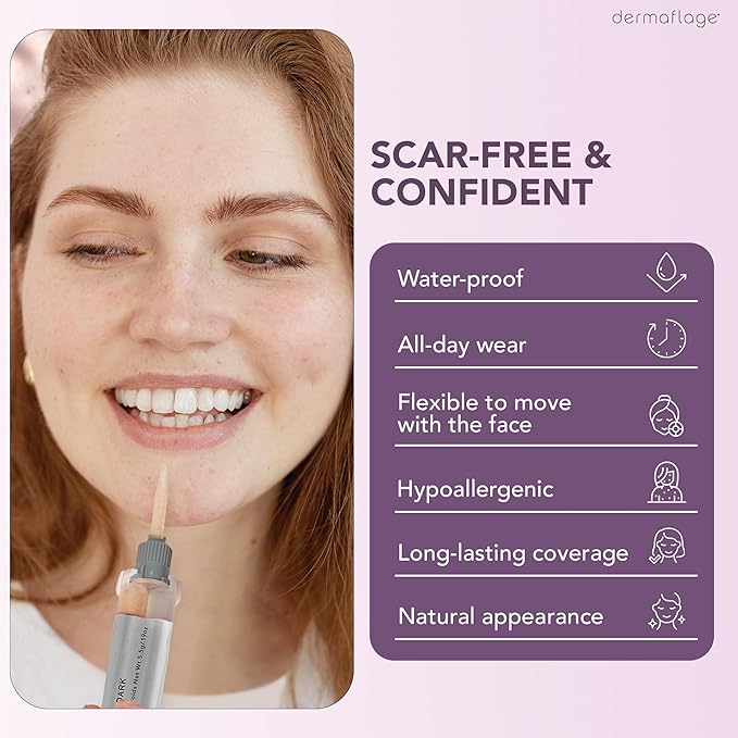 Dermaflage Scar Filler Kit - Dark - Deep Scar Cover and Waterproof Concealer for Acne Scars Wrinkles, and Ice Pick Scars Makeup, 1 mo supply-Velvo Beauty