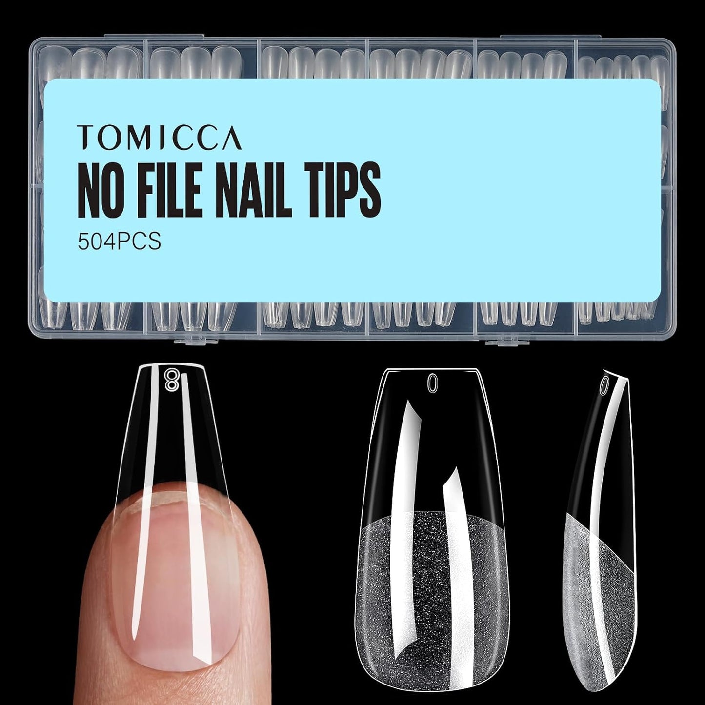 TOMICCA Medium Coffin Nail Tips, 504Pcs Half Matte Soft Acrylic Nail Tips, 12 Sizes Acrylic Pre-Shaped Nails, Full Cover False Nails for Extension Nail-Velvo Beauty