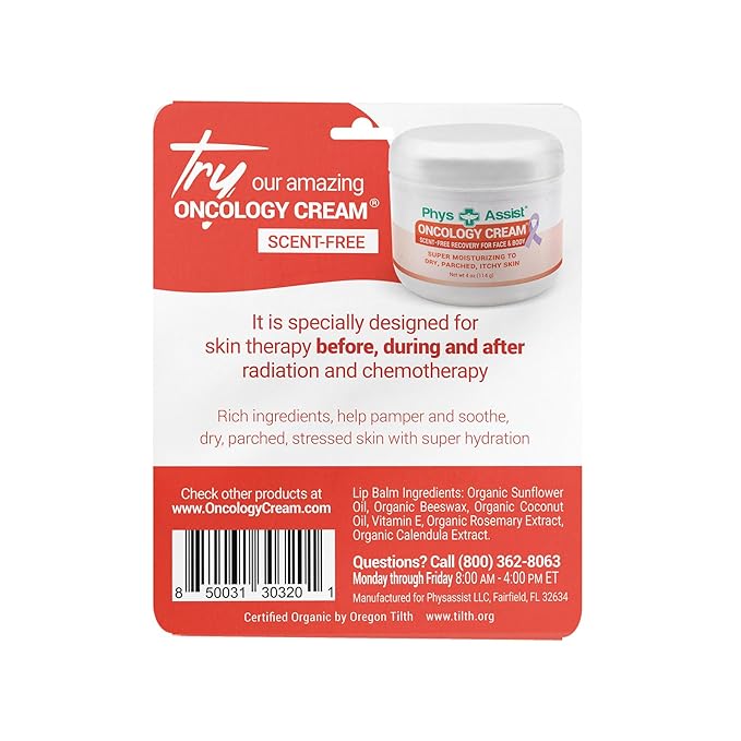 PhysAssist Oncology Lip Balm USDA Organic Unflavored Moisturize, Hydrate & Protect Dry parched lips during Chemo or Radio USDA Organic. 3 Pack-Velvo Beauty