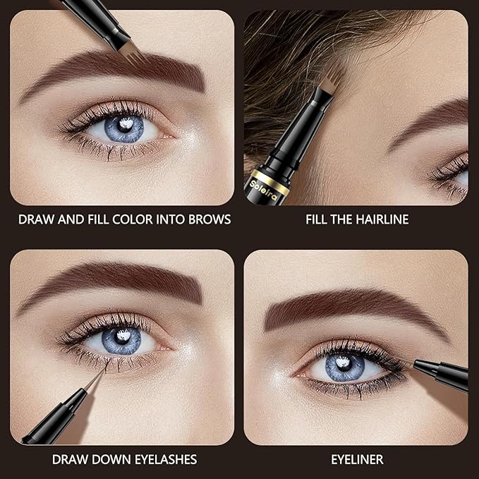 Eyebrow Pen, Soleira Waterproof Eyebrow Pencil with 4 Tip Microblading Eyebrow Pen and Dual-ended Eyebrow Brush, for Natural-Looking Brows, Long-Lasting, Soft Brown-Velvo Beauty