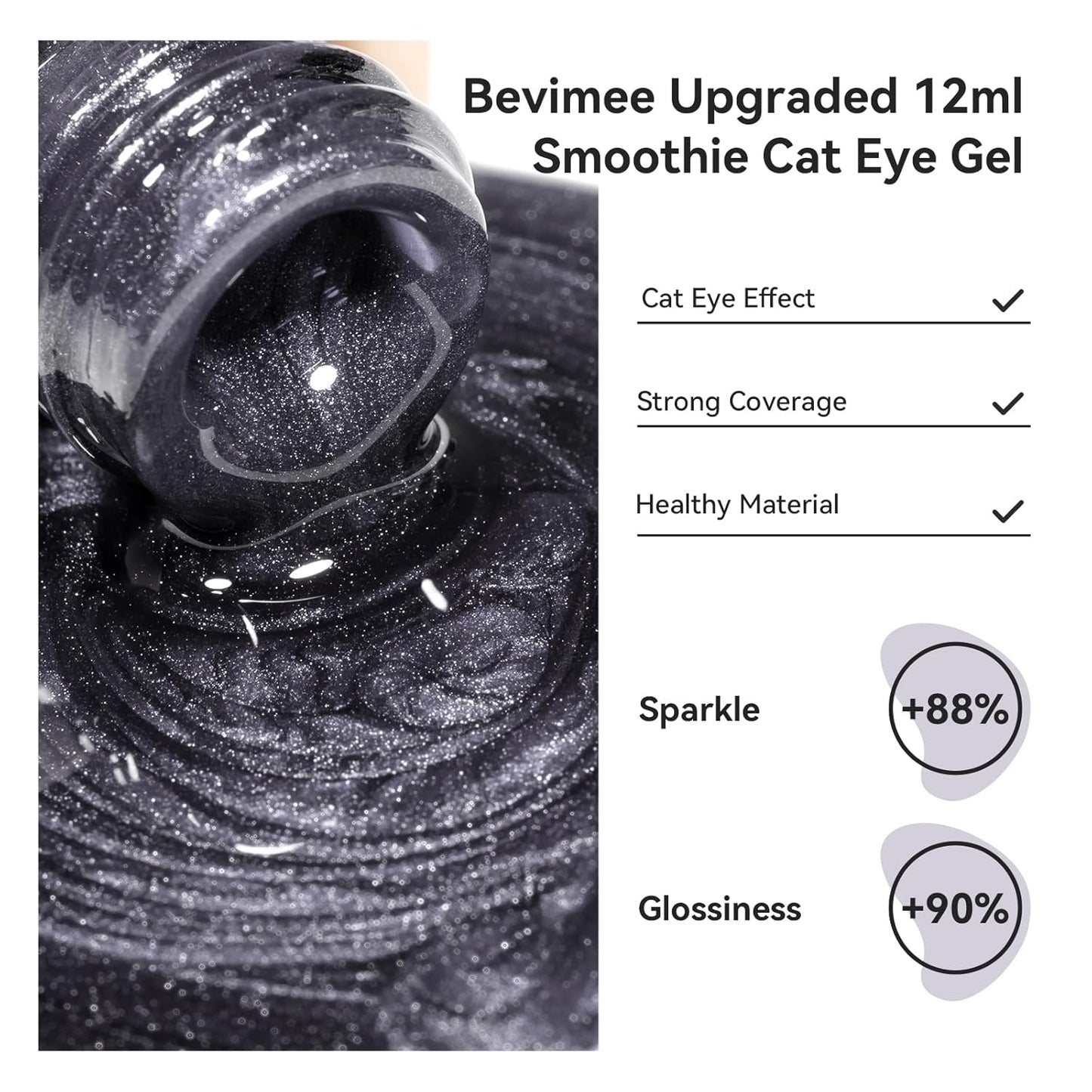 Cat Eye Gel Polish - Black, Glitter Magnetic Nail Polish Moonlight, Cateye Polish With Magnet Stick Holographic Shimmer Cateye Effect, UV Velvet Gel Nail Art Manicure Salon DIY Home, 12ML-Velvo Beauty