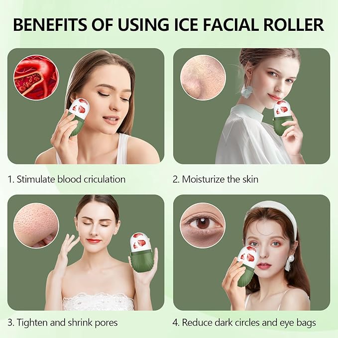 Ice Roller for Face and Eye, Silicone Ice Facial Roller Ice Holder, Face Ice Mold Skin Care, Face Icers Reusable Ice Cube Roller for Shrink Pores Anti Wrinkle Reduce Puffiness, Green-Velvo Beauty