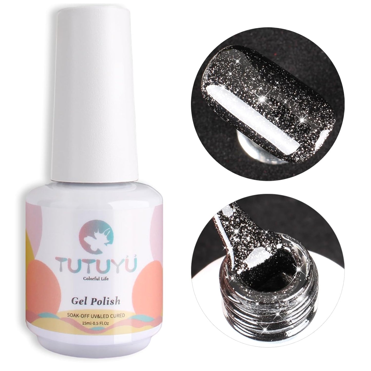 Glitter Black Gel Polish,Sparkle Shimmer Black Glitter Gel Nail Polish,15ml Soak Off UV Gel Polish for DIY Manicure, Gifts for Women Grils - GP0065-Velvo Beauty