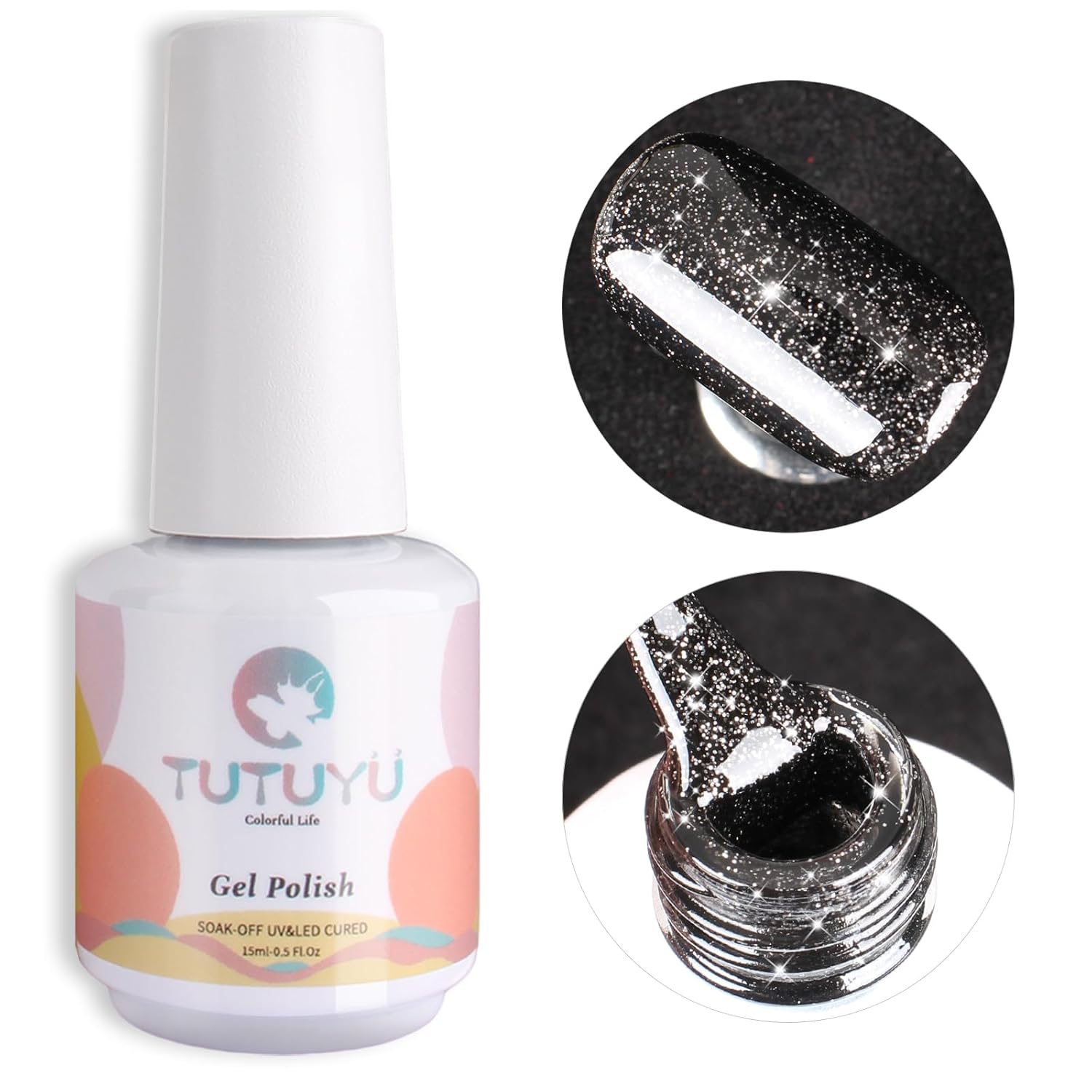 Glitter Black Gel Polish,Sparkle Shimmer Black Glitter Gel Nail Polish,15ml Soak Off UV Gel Polish for DIY Manicure, Gifts for Women Grils - GP0065-Velvo Beauty