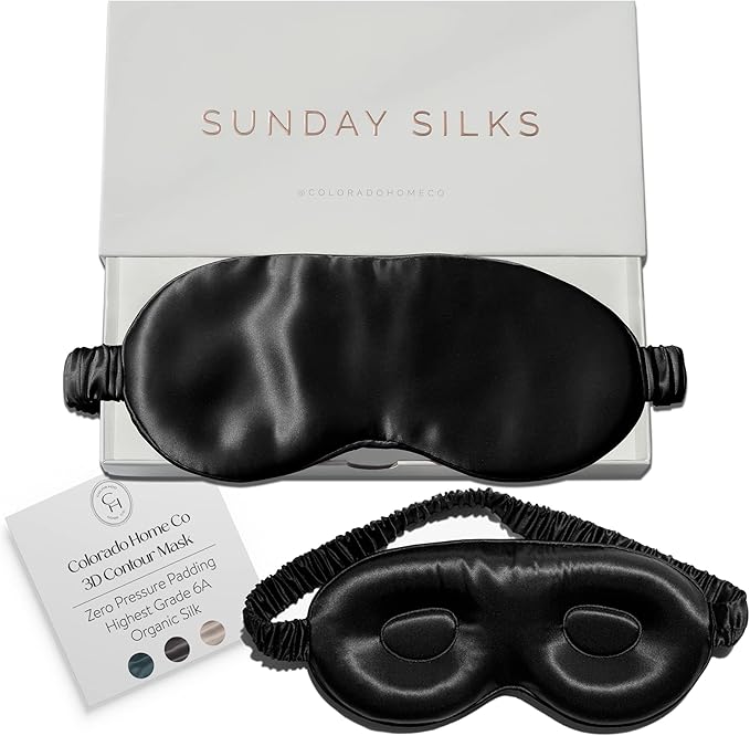 SUNDAYSILKS™ 3D Contoured Silk Sleep Mask | Padded Silk Eye Mask with Eye Cups for Lash Extensions | Blackout, Organic for Women & Men, Perfect for Travel, Slip-Free Deep Sleeping, Antifaz para Dormir-Velvo Beauty