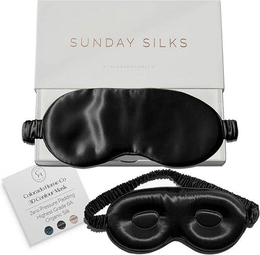 SUNDAYSILKS™ 3D Contoured Silk Sleep Mask | Padded Silk Eye Mask with Eye Cups for Lash Extensions | Blackout, Organic for Women & Men, Perfect for Travel, Slip-Free Deep Sleeping, Antifaz para Dormir-Velvo Beauty