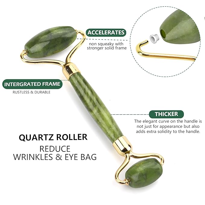 Deciniee Jade Roller and Gua Sha Set - Beauty Face Massager & Guasha Tool for Eye, Neck, Body - 2 in 1 Skin Care Massage Tools, Muscle Releaxing and Relieve Wrinkles-Velvo Beauty
