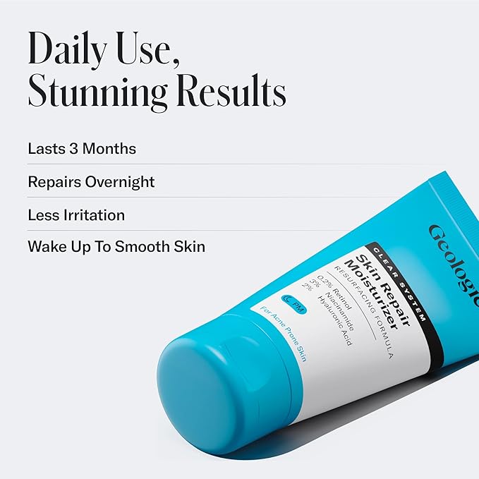 Geologie Skin Repair Moisturizer Face Cream | Clear System Retinol Resurfacing Formula | For Blemish Prone Skin with Niacinamide & Hyaluronic Acid | 60 ML-Velvo Beauty