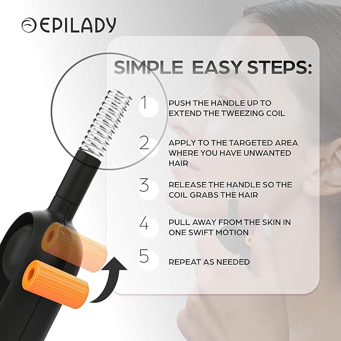 Epilady Precision Coil Tweezer, Facial Hair Remover with Ergonomic Design, Hair-Removal Tool for Upper Lip, Chin, and Face, Portable Tweezers for Facial Hair-Velvo Beauty