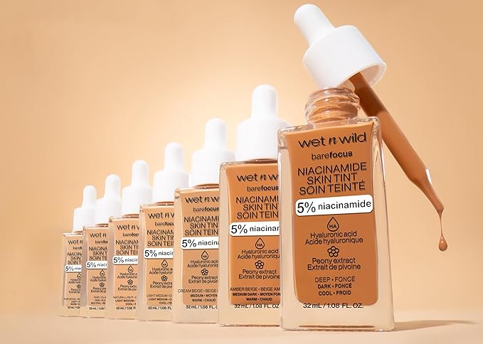 wet n wild Bare Focus Skin Tint, 5% Niacinamide Enriched, Buildable Sheer Lightweight Coverage, Natural Radiant Finish, Hyaluronic & Vitamin Hydration Boost, Cruelty-Free & Vegan - Fair-Velvo Beauty
