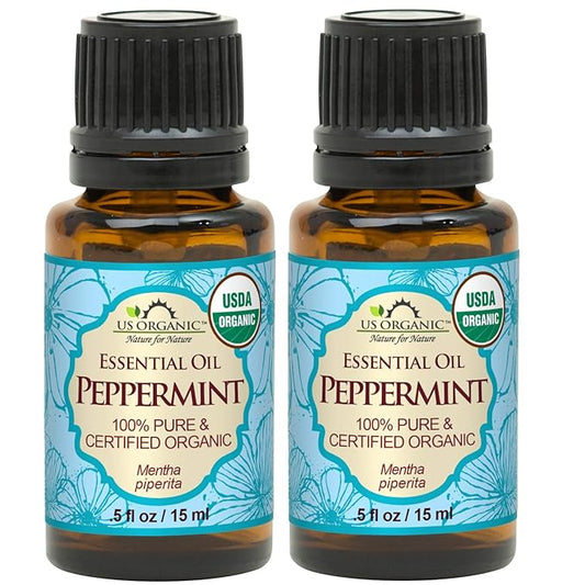 US Organic 100% Pure Peppermint Essential Oil - USDA Certified Organic - 15 ml Pack of 2 - w/Improved caps and droppers (More Size Variations Available)-Velvo Beauty