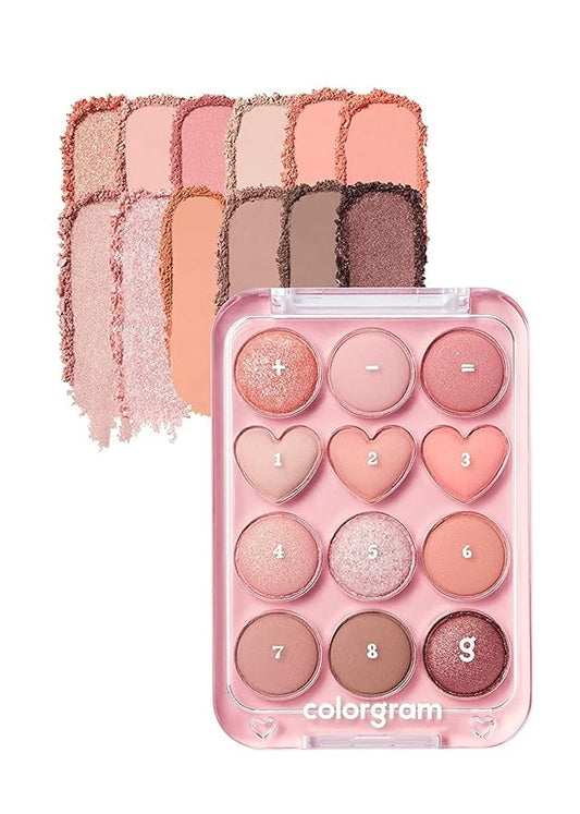 COLORGRAM Pin Point Eyeshadow Palette 01 Peach+Coral= | Ultra-Blendable Matte, Glitter, Shimmer Shades for Daily Makeup | K-Beauty Eye Palette with Easy-to-Use Calculator Design-Velvo Beauty
