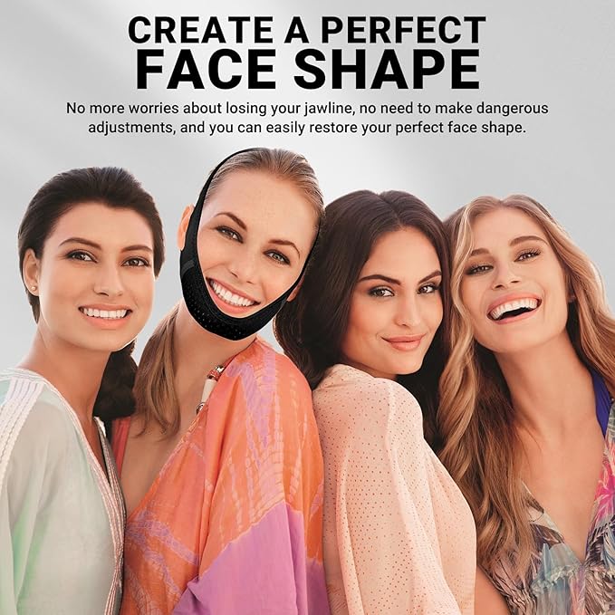 Reusable V Line Lifting Mask with Chin Strap for Sleeping,Face Lift Prevent Sagging, Jaw Exerciser,Black,M-Velvo Beauty