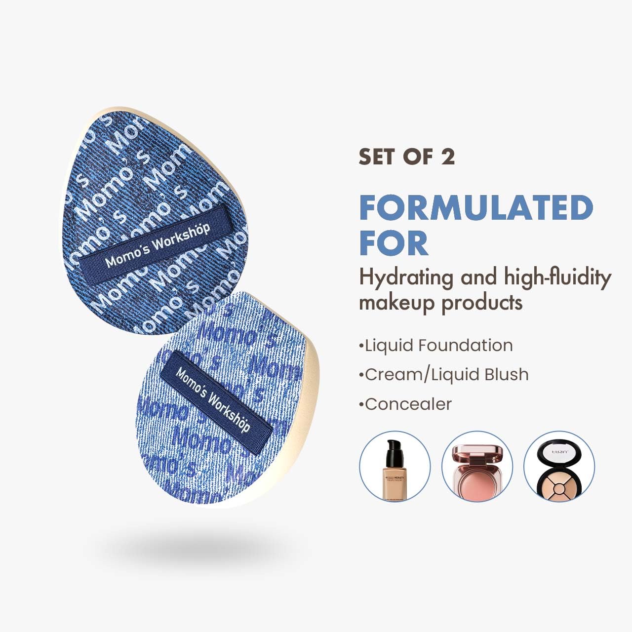 Blue Denim Makeup Sponges,Super Soft Blenders for Liquid Foundation, Dual Design (Egg + Flat Edge), Natural Skin-Like Finish, Makeup Puffs for Blending,Travel Friendly,2pcs for Halloween Themed-Velvo Beauty