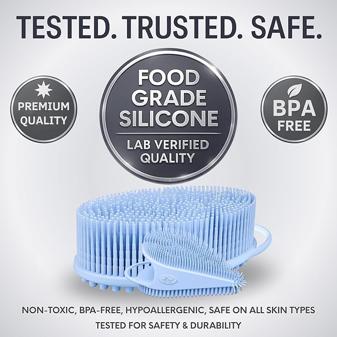 Avilana Silicone Body Scrubber – Gentle Shower Brush & Loofah Alternative- Food Grade & Lab Tested – Fast-Drying, Hygienic, BPA-Free Silicone Body Gentle Exfoliator (Blue, Body & Face)-Velvo Beauty