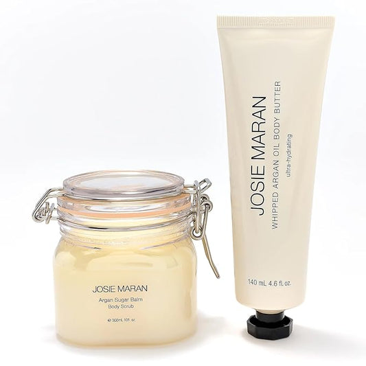 Josie Maran Bod Squad Body Care Set - Includes Argan Sugar Scrub & Body Butter - Nourishes Skin with Gentle Exfoliation and Intense Hydration - Unscented (2 Count)-Velvo Beauty