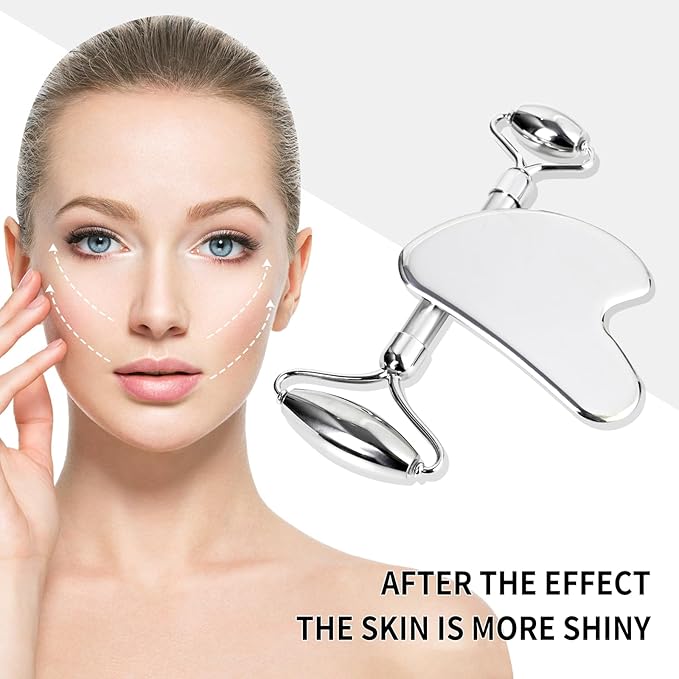 ONLYSKY BEAUTY Face Roller Gua-Sha Set Facial Roller kit for Face Skincare, Stainless-Steel Stone Sculpting Tool, Massager Roller for Skin Care,Gift for Men and Women-Velvo Beauty