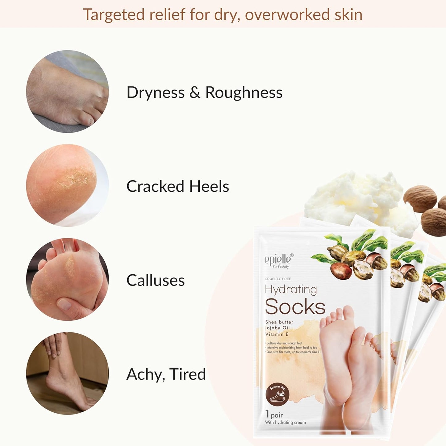 Epielle Hydrating Foot Masks 6 Pairs, Deep Moisturizing Socks for Dry Feet & Cracked Heels, Relieve and Soften with Shea Butter & Jojoba Oil, Korean Skin Care, Spa Set, Self Care Gifts for Women-Velvo Beauty