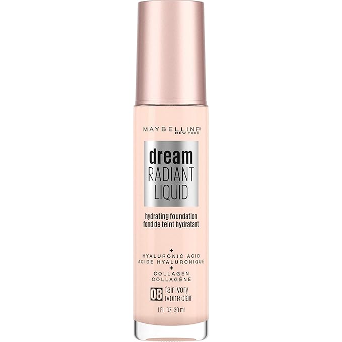 Maybelline Dream Radiant Liquid Medium Coverage Hydrating Makeup, Lightweight Liquid Foundation, Fair Ivory, 1 Count-Velvo Beauty