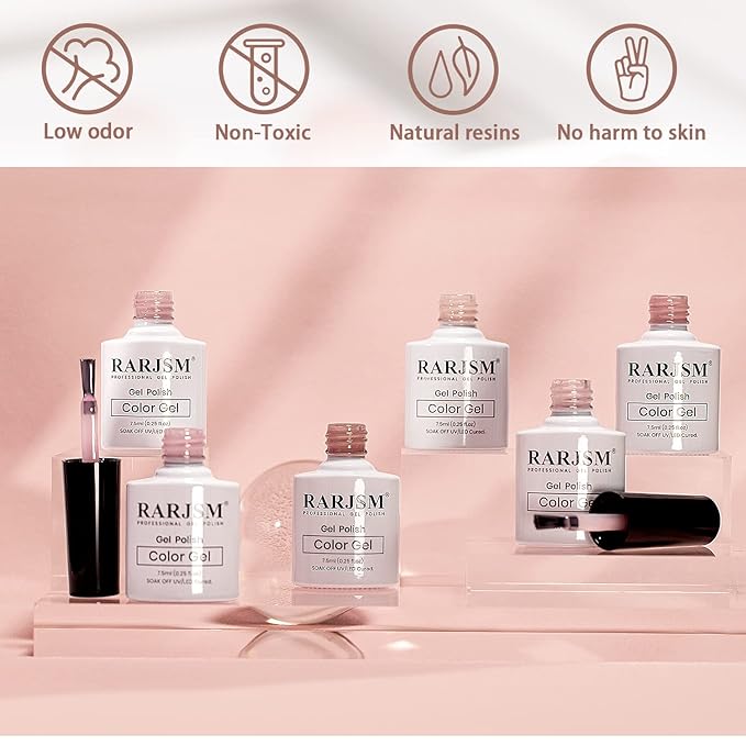RARJSM Nude Gel Polish Set Jelly Pink Collection of 6 Transparent Natural Colors Sheer Pink Milky Mavue Purple Light Brown French Manicure LED UV Gel Nail Polish Soak Off Curing Requires Home Salon-Velvo Beauty
