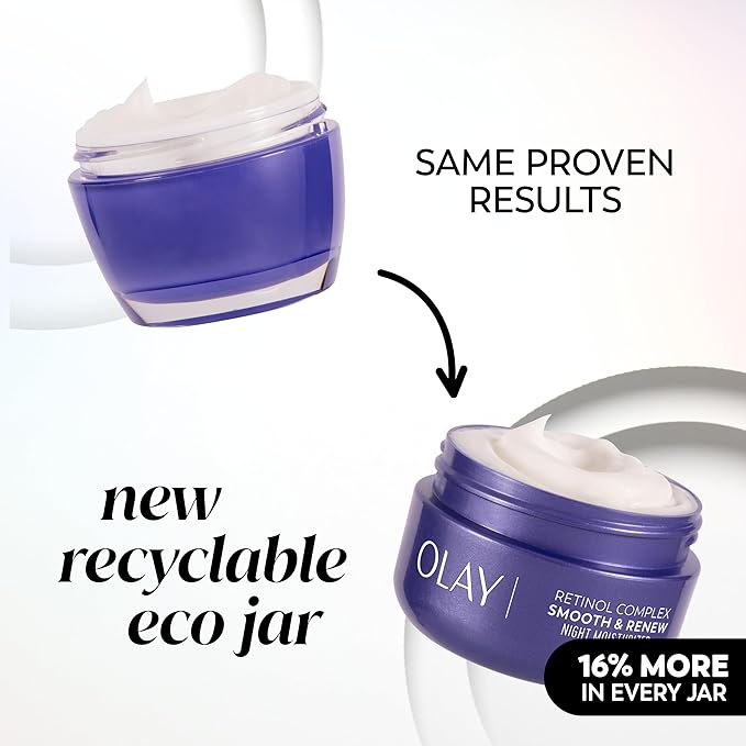 Olay Retinol Face Moisturizer, Smooth & Renew Cream for Women, Fragrance-Free - Anti-Aging, Anti-Wrinkle, Smooth Fine Lines, Tightening, Brightening - Recyclable Sustainable Eco Jar, Non-Greasy, 2 Oz-Velvo Beauty