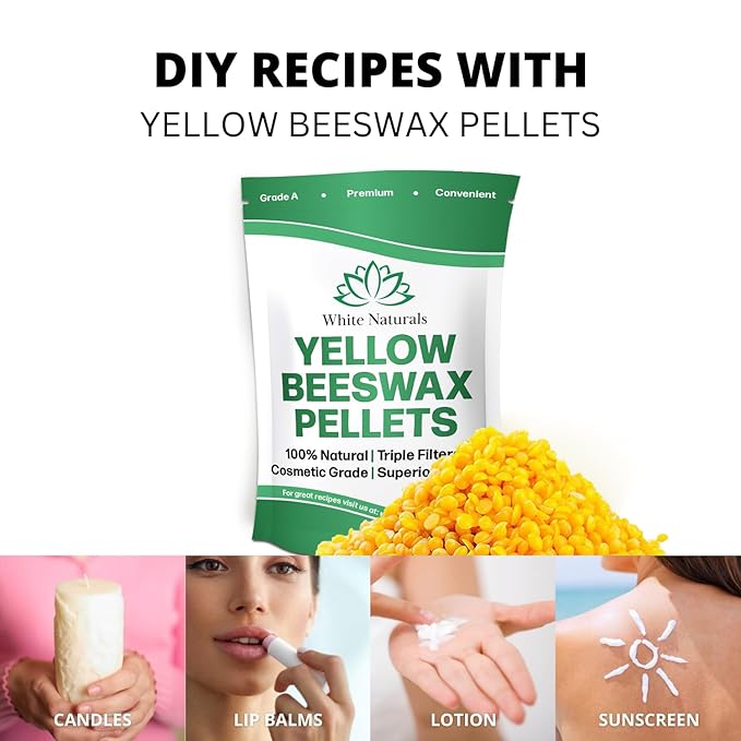 Yellow Beeswax Pellets 2lb (1lb in Each Bag), Pure, Natural, Cosmetic Grade, Organic, Bees Wax Pastilles, 3X Filtered, Great For Candle Making, Soaps, DIY Lip Balms, Lotions By White Naturals-Velvo Beauty