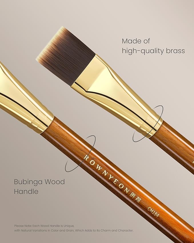 Desert Oak Series Flat Top Foundation Brush - 20mm Ultra-Thin Nylon Bristles for Streak-Free Liquid Foundation, Smooth Buffing & Full Coverage, Bubinga Handle & Brass Ferrule (CM 184)-Velvo Beauty